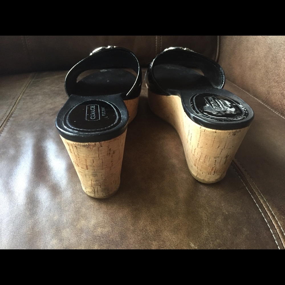 Authentic Coach patent leather black wedges